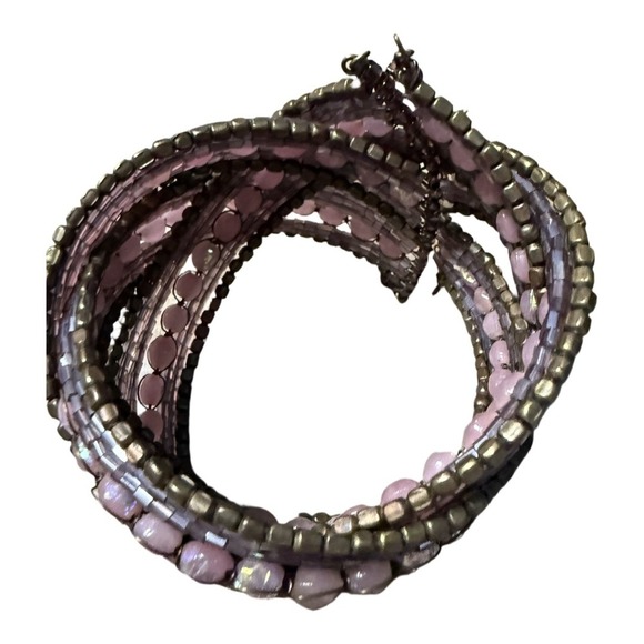 Vintage Purple Wire Beaded Braided Cuff Bracelet Stretch Wrap Bracelet - Picture 2 of 4